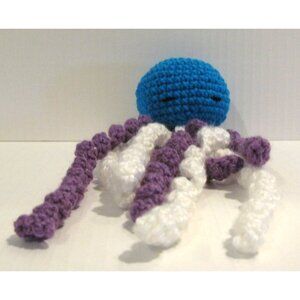 Handmade Crochet Amigurumi Sleeping Jellyfish Blue White Purple Child's Kids Toy